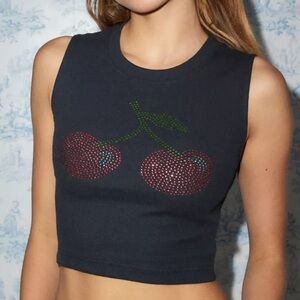 Urban Outfitters Kimchi Blue Diamante Cherry Devon Cutout Tank Top
